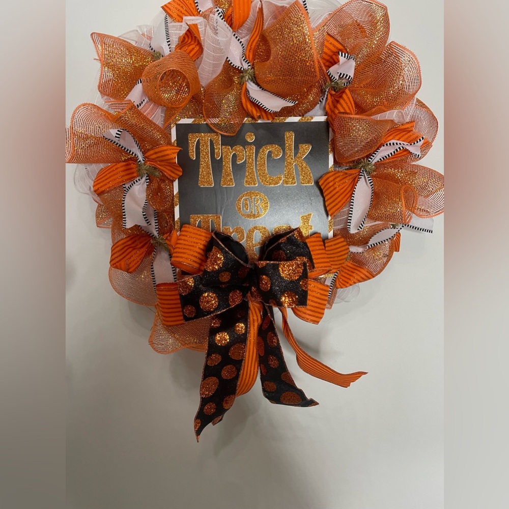 Festive Halloween Wreath with Orange and Black Accents Handmade